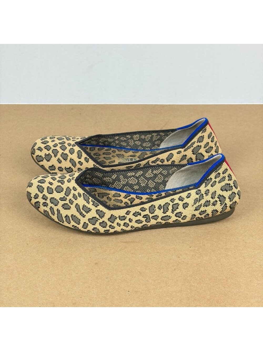 Rothy's The Flat Round Toe Cheetah Print Flats Womens 7.5 Tan Brown Blue Red